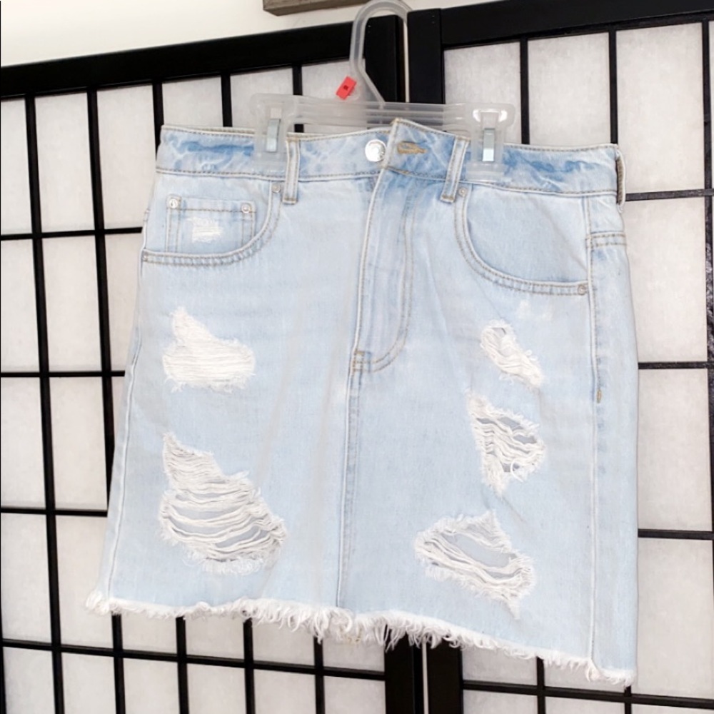 Ripped Denim Jean Skirt
